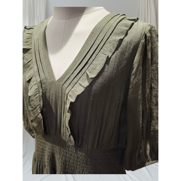 J Gee Dress Womens PXL Olive Green Tiered Ruffle Peasant Cottage Boho - Picture 5 of 12